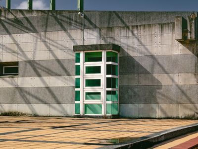 Clean and minimal yoga space with a blue light